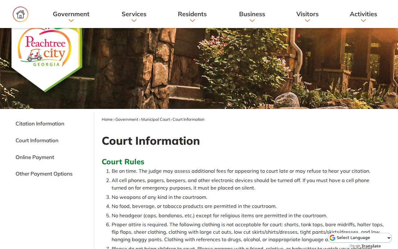 Peachtree City warrant court rules and Wednesday arraignment schedule
