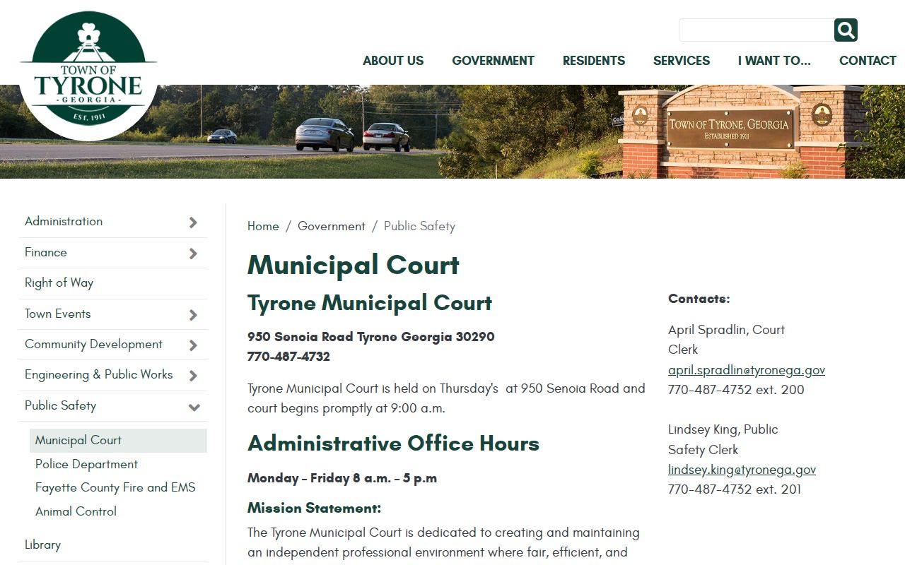 Tyrone Municipal Court warrant contact details